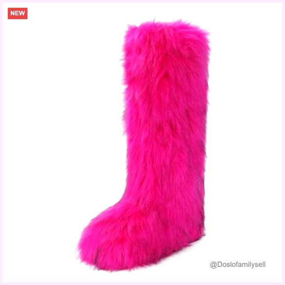 2025 Women Faux Fur Tall Snow Boots Women Winter Warm Wide Calf Knee High